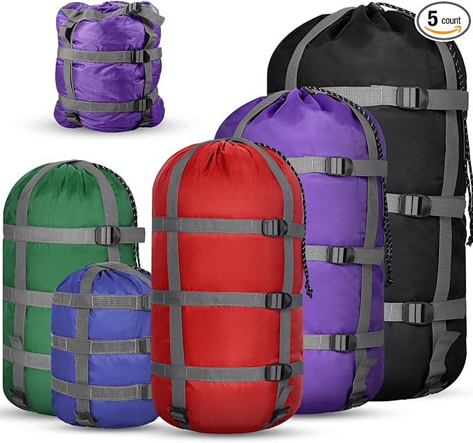 SilTriangle 5 Pack Compression Stuff Sack 5 Assorted Size Sleeping Bag Stuff Sack Ultralight Sleeping Bag Cover Space Savi...