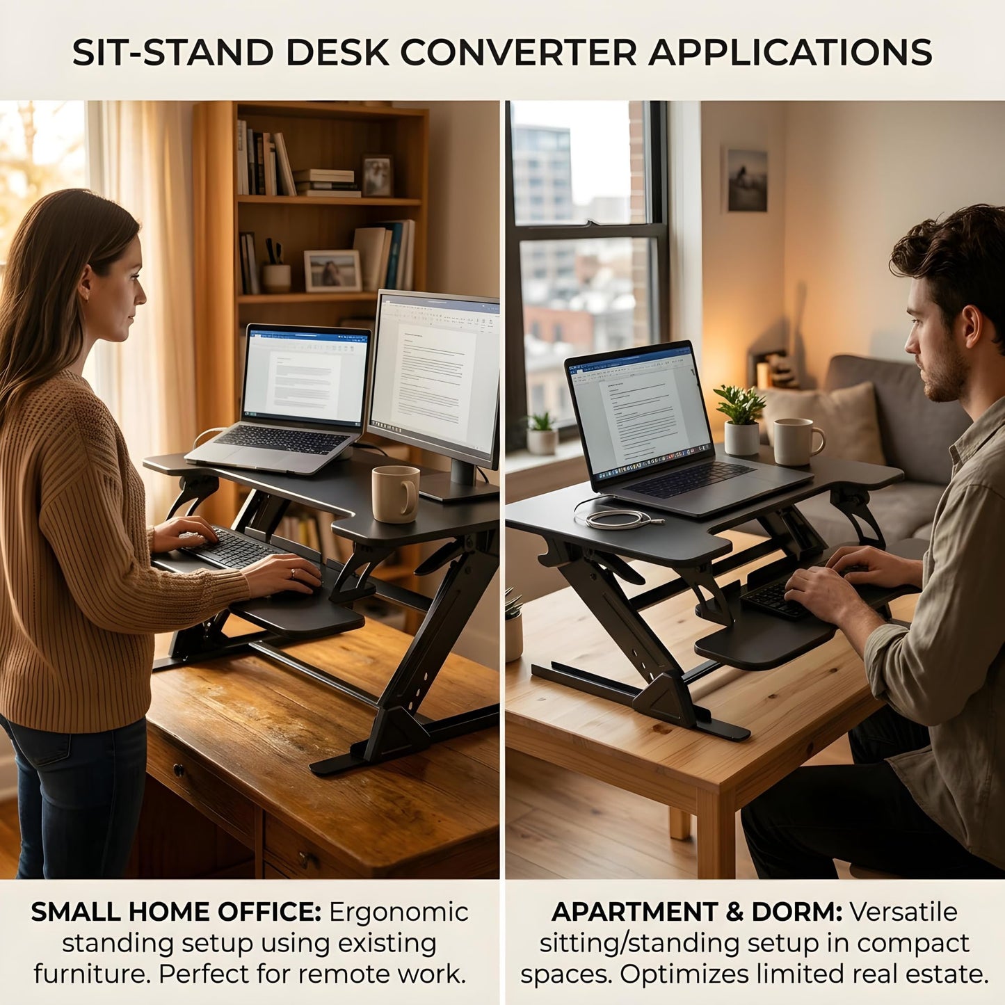 NSY Audio Standing Desk Converter 32 x 24 Inches - Height Adjustable Sit to Stand Riser with Keyboard Tray, Ergonomic Workstation for Home Office, Black