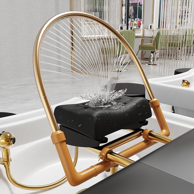Hair Washing Head Spa Stationary Massage Table with Water Cycle & Fumigation Salon Equipment for Beauty Head Spa Physical Therapy Massage, Stainless Steel Gold Color-Plated Frame, PU Leather - Black