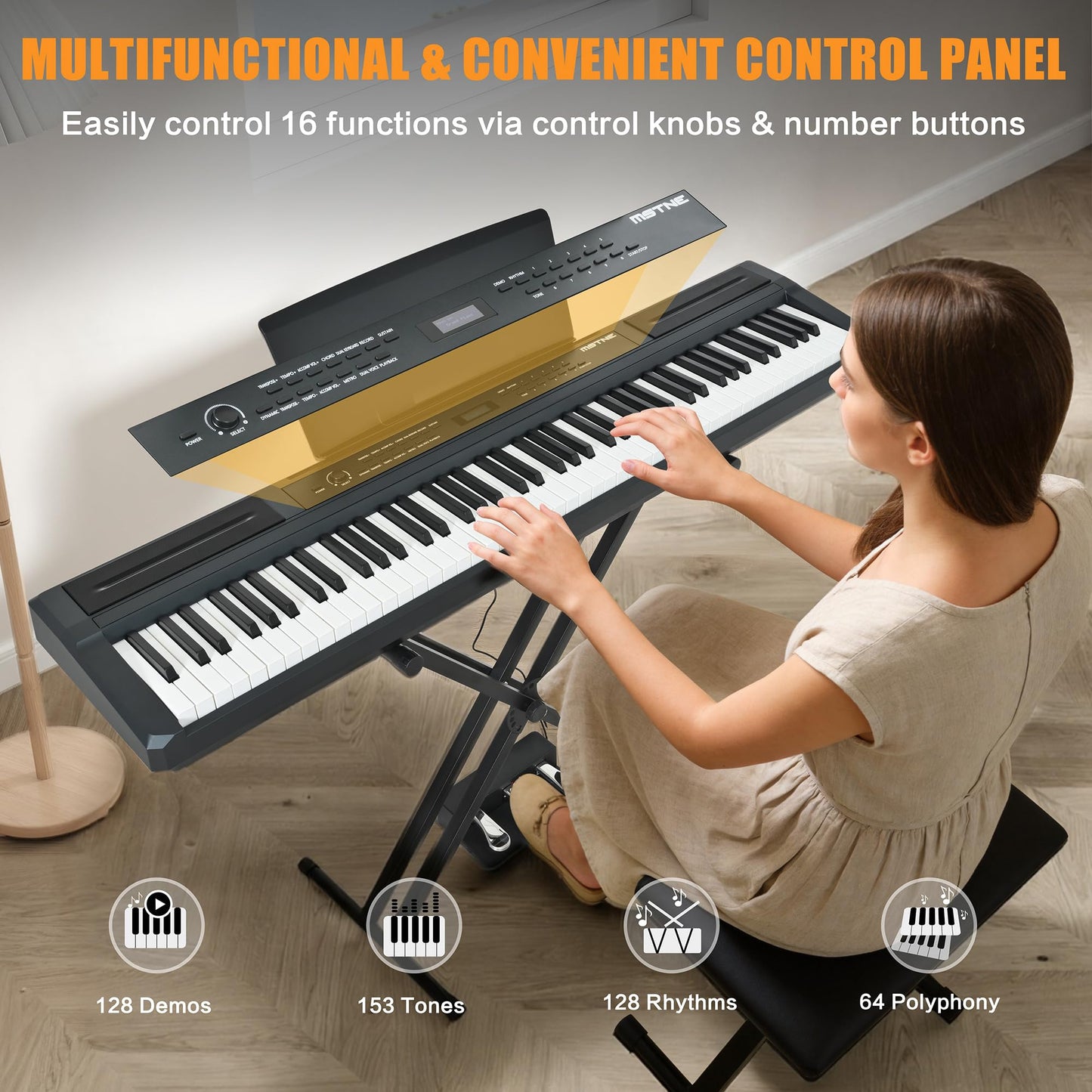 MSTNE Digital Piano 88 Key Weighted Keyboard Hammer Action, Full Size Electric Piano Keyboard with Adjustable Stand,Powerful Functional Panel,Professional 3 Pedal Unit for Beginner Intermediate Player