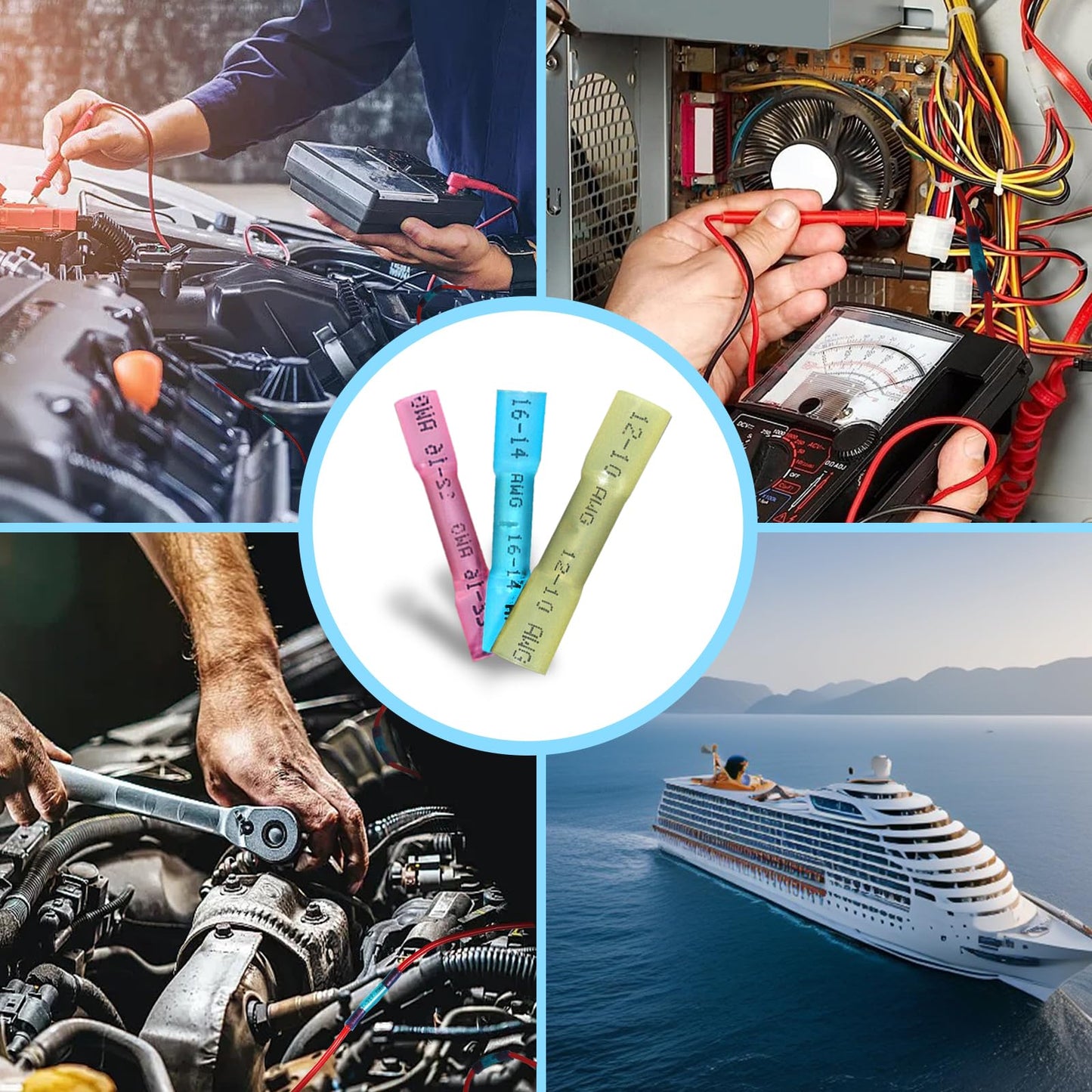 50 Pcs Heat Shrink Butt Connectors Kit,Heat Shrink Wire Connectors,Waterproof Insulated Marine Automotive Crimp Terminals Butt Splice for Marine Automotive Motorcycle Truck Electrical