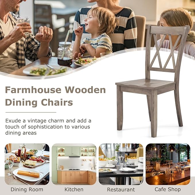 Giantex Set of 2 Dining Chairs, Rubber Wood Dining Room Side Chair w/Ergonomic Seat, Armless Chair for Home Kitchen, Dining Room, Brown