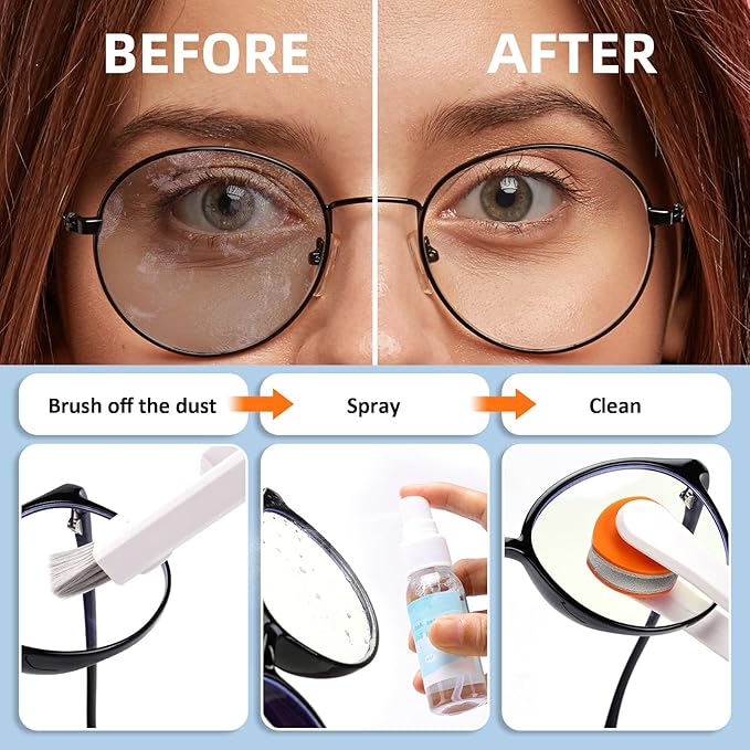 Ordilend Glasses Cleaner, Glasses Cleaning Kit with Eyeglass Cleaner Spray, Eyeglass Lens Cleaner, Microfiber Cleaning Cloth,Portable Eyeglass Repair Kit with Screws, Safe for All Lens(White)