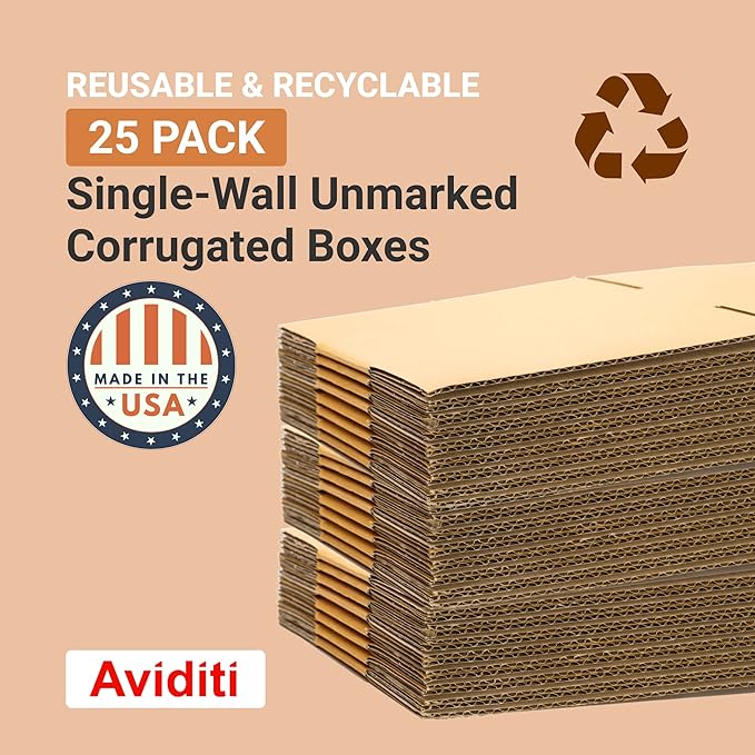Aviditi 10103 Flat Corrugated Cardboard Box 10" L x 10" W x 3" H, Kraft, For Shipping, Packing and Moving (Pack of 25)