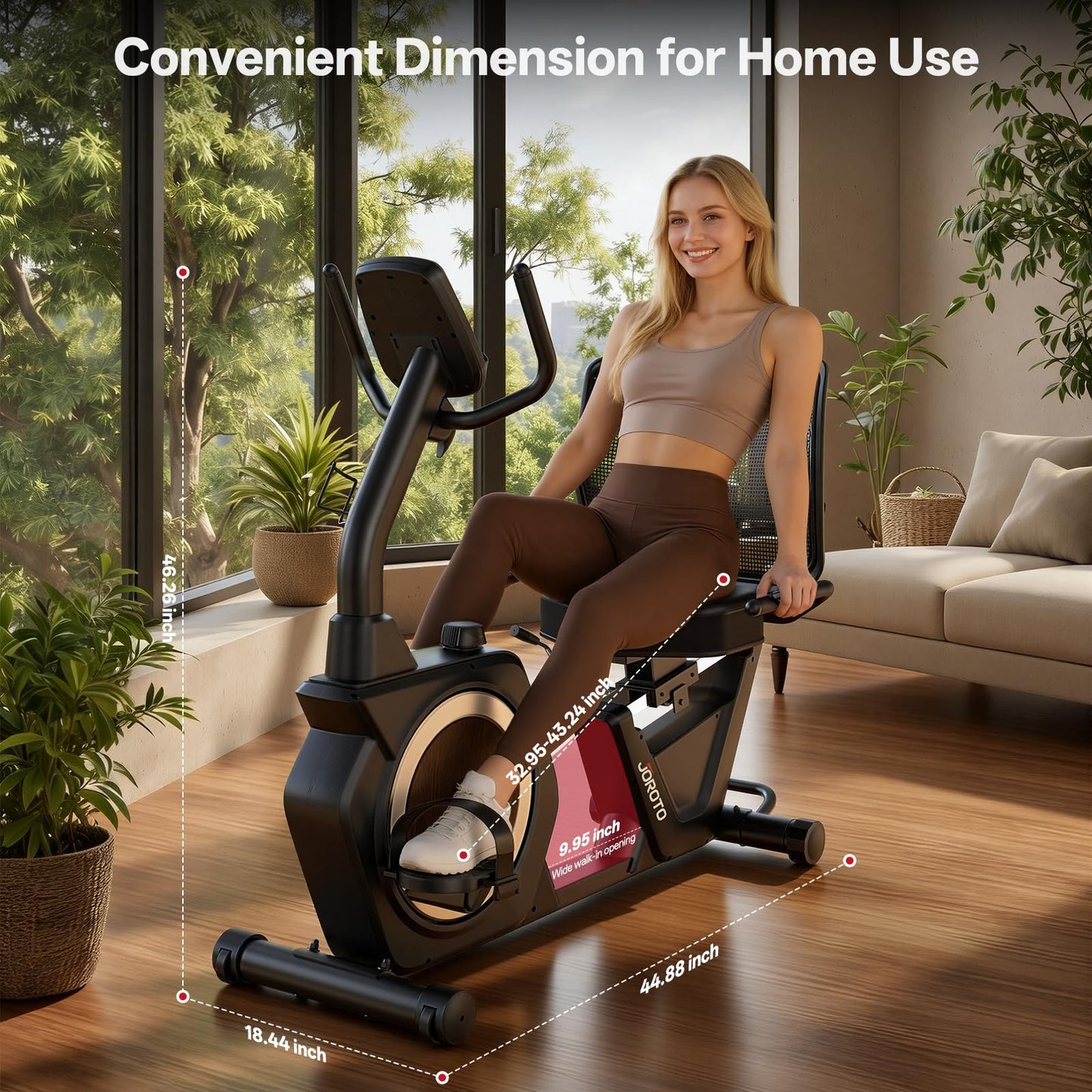 JOROTO Recumbent Exercise Bike for Home, Magnetic Recumbent Bike for Seniors Adults, 400LBS Capacity, Wide Cushioned Seat & Back with Smart APP, Backlit LCD Monitor, Heart Rate Handle