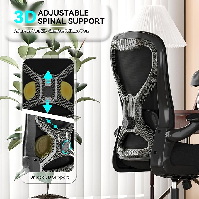 CASASIO Office Desk Chair with Ergonomic Lumbar Support, Extra-Thick Seat Cushion, Flip-up Arms, Breathable Mesh Back, Computer Task Chair for Home Office