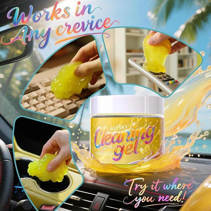 ASFSKY Car Cleaning Gel (Fruit Aroma) Cleaning Putty Universal Dust Cleaning Car Interior Cleaner Keyboard Dust Remover Car Slime Gifts for Men Women Girl Christmas Stocking Stuffers（4 Pack）