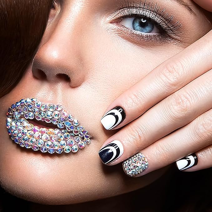 Self Adhesive Face Gems and Pearls for Makeup, Festival Jewels, Hair Gems, Rhinestone Stickers for Face, Eye, Makeup, Nail, Body, Crafts 3/4/5/6 mm 975Pcs (03.gem_whitelabar)