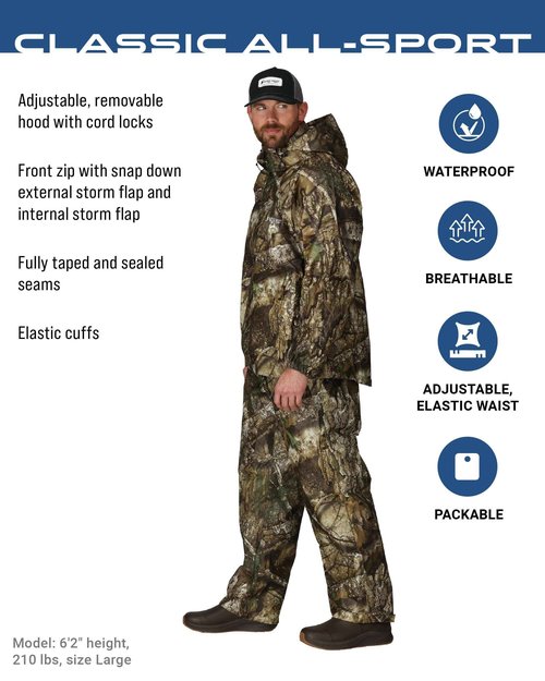 FROGG TOGGS Men's Standard Classic All-Sport 3-Layer Waterproof Breathable Rain Suit, Realtree APX, X-Large