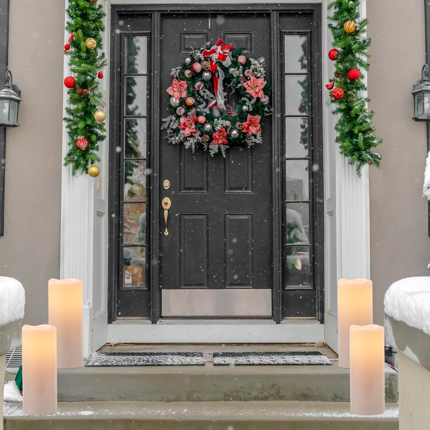 Eldnacele 4"×10" Large Waterproof Outdoor Flameless Candles Remote and Timer, Battery Operated White Plastic LED Flickering Pillar Candles 2 Pack for Dinner Wedding Porch Garden Lanterns Home Decor