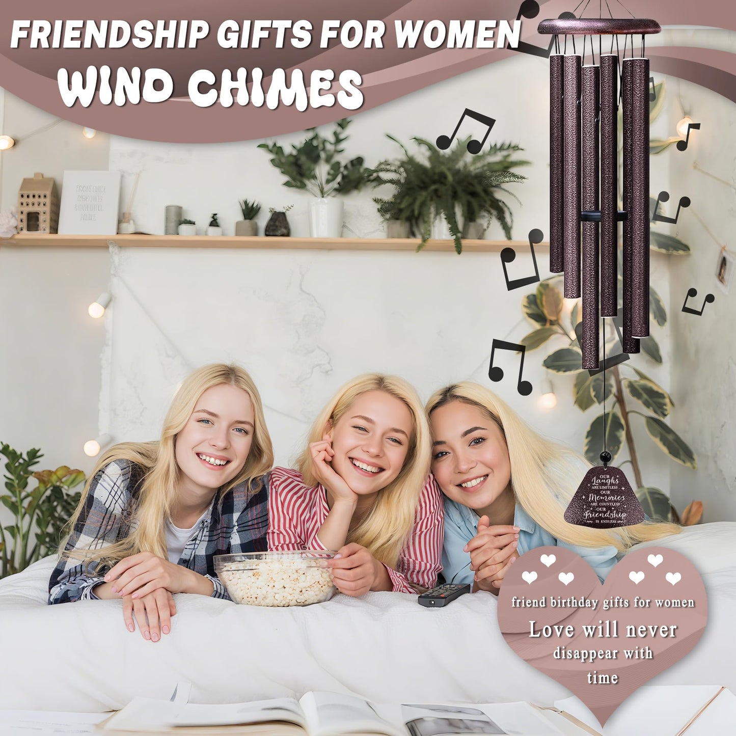 Fusui Best Friend Birthday Gifts for Women Wind Chimes 32", Friendship/Bestie Gifts for Women, Christmas/Mothers/Valentines Day/Graduation Birthday Gift for Best Friend Woman/BFF/Soul Sister/Bestie