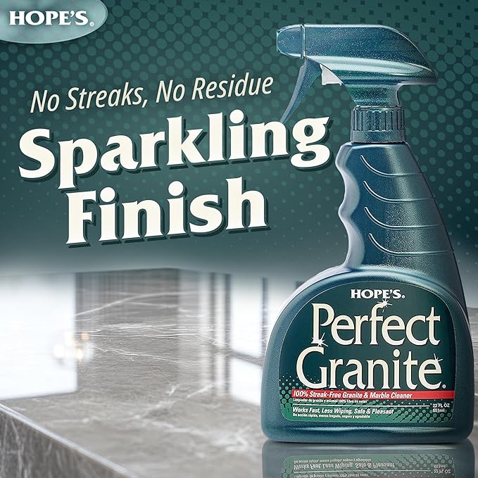 HOPE'S Perfect Granite & Marble Countertop Cleaner, Stain Remover and Polish, Streak-Free, Ammonia-Free, 22 Ounce, 12 Pack