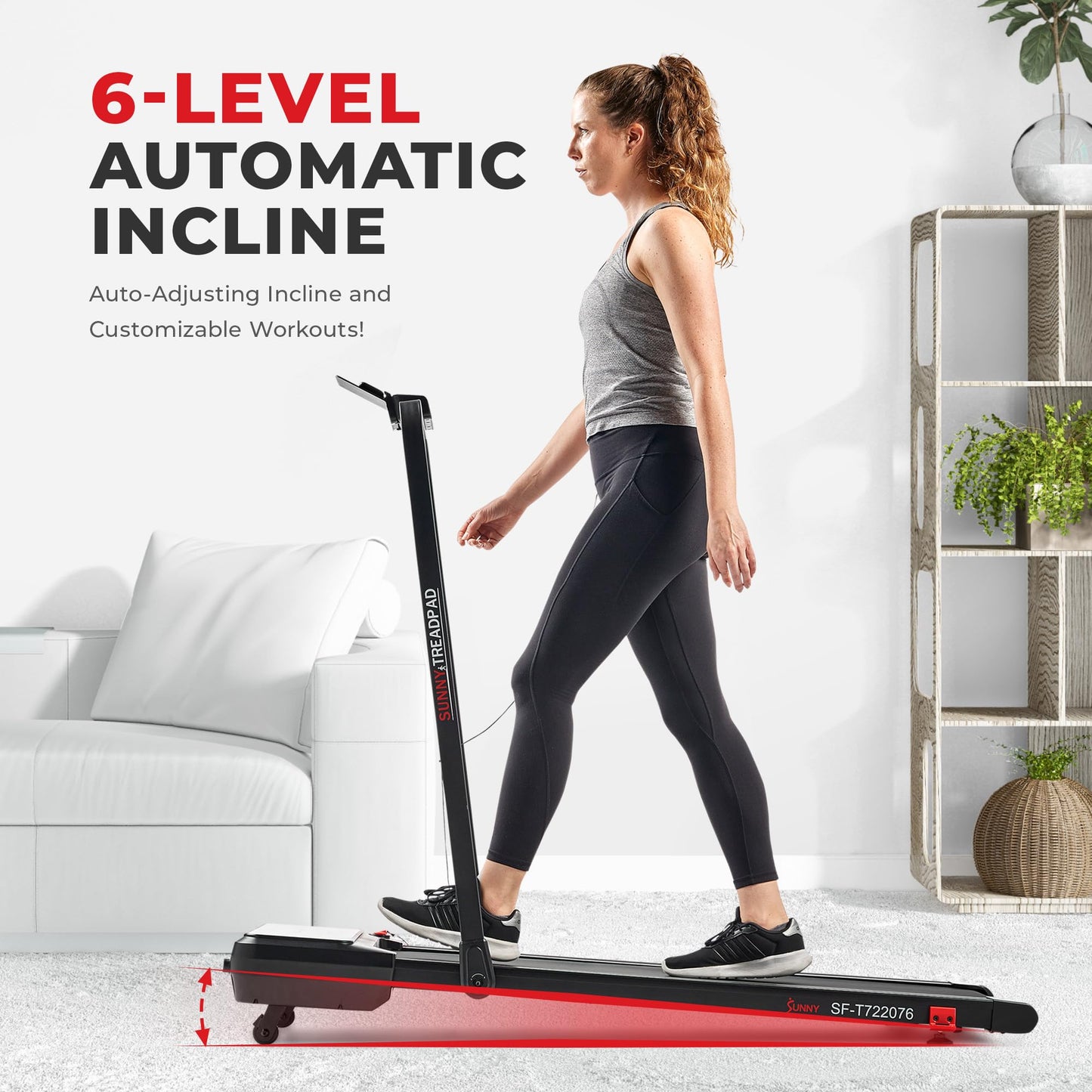 Sunny Health & Fitness Treadpad® Pacer Dual Mode Walking/Running Treadmill with 6-Level Auto Incline & Exclusive SunnyFit® App Enhanced Bluetooth Connectivity - SF-T722076