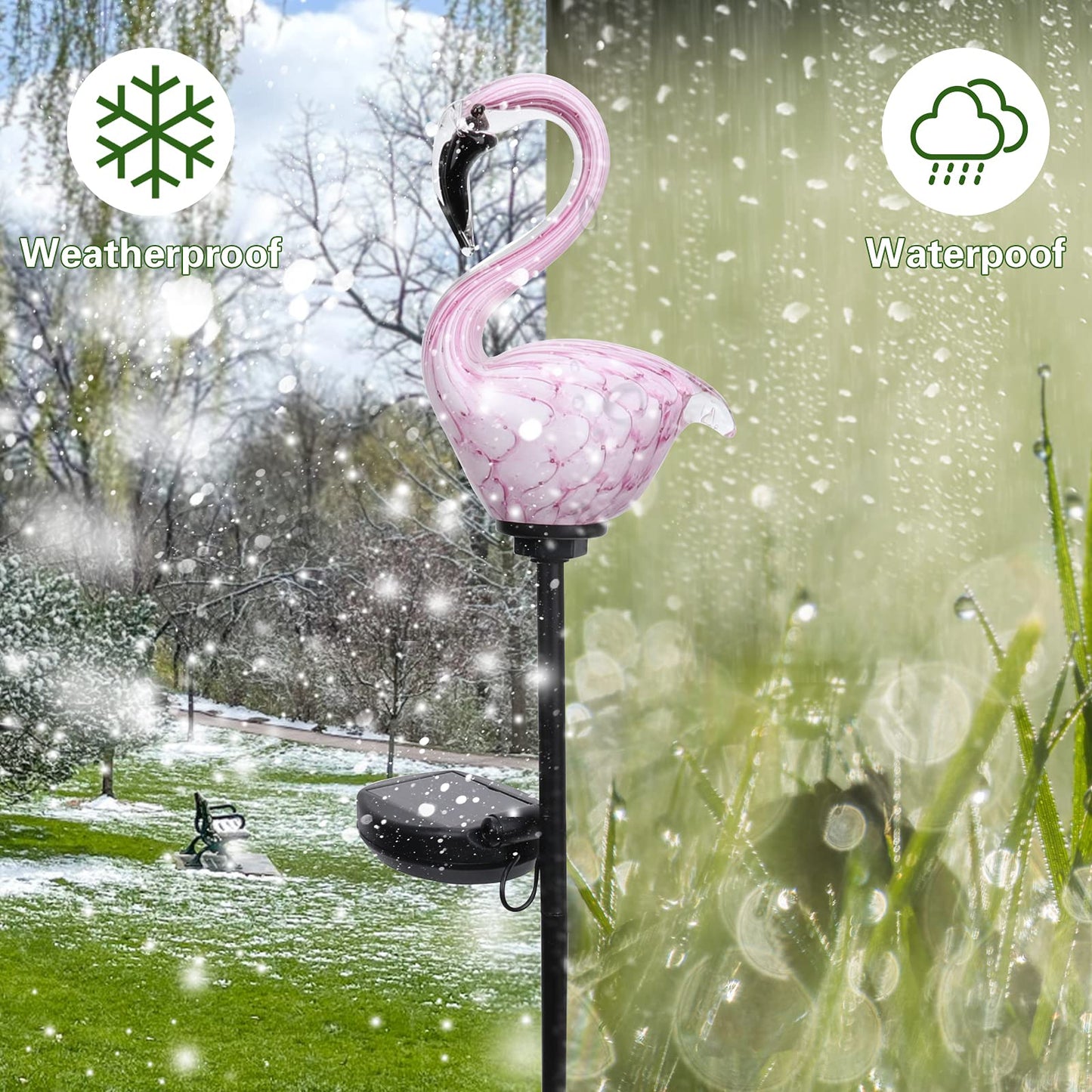 Afirst Solar Outdoor Lights Decorative - Solar Garden Stake Lights Flamingo Handblown Glass Stake Garden Pathway Light Outdoor Waterproof Glass Stakes for Pathway Yard Lawn Decoration