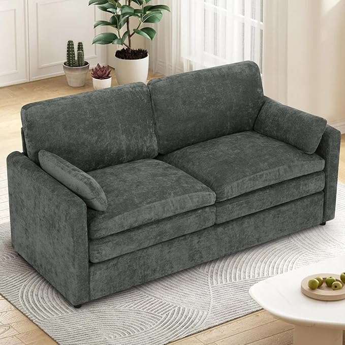 ACMEASE 69” Chenille Love seat Sofa w/Arm Pillows, Upholstered 2 Seater Sofa w/Comfortable Back Cushions, Modern 2 Seats Couch w/High-Density Foam for Living Room, Apartment, Office, Grey