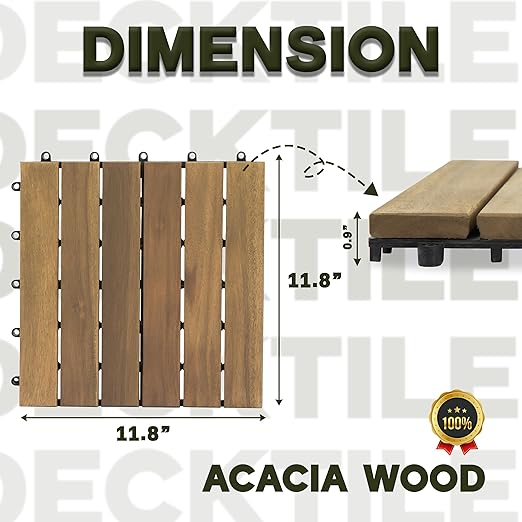 VICTORY RELAX Acacia Wood Decking Tiles 27PCS - Easy Snap Interlocking Deck Tiles for Patio Poolside Balcony Decor - All Weather Waterproof Flooring for Indoor & Outdoor (Round Joints)