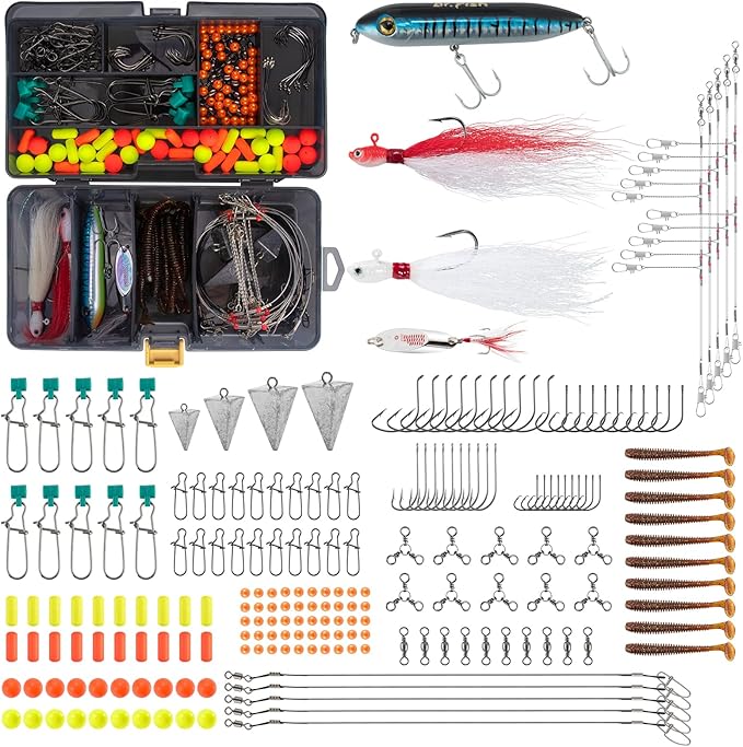 Dr.Fish 269 Pieces Surf Fishing Tackle Box Kit, Saltwater Ocean Beach Fishing Gear Supplies, Lure&Rig Accessories, Bucktai...