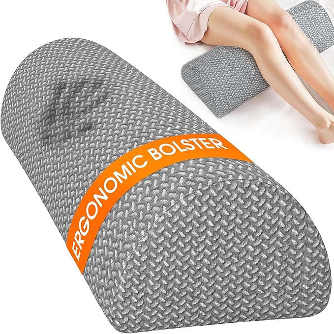 SweetSlubr Knee Pillow for Side Sleepers, Half Moon Memory Foam Bolster Pillow for Legs, Ergonomic Design Wedge Elevation Pillow for Side & Back Sleeping, Under Knee Support, Foot, Ankle, Lumbar,Gray