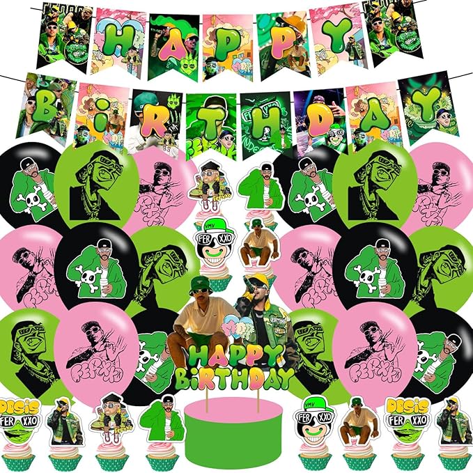 PINUO 𝓕𝓮𝓻𝔁𝔁𝓸 Birthday Party Supplies,Rapper Singer 𝓕𝓮𝓻𝔁𝔁𝓸 Party Decorations Includes Happy Birthday Banner,Cak...