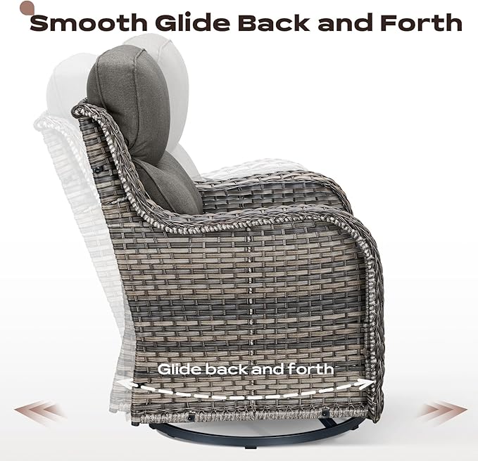 Rilyson Wicker Outdoor Patio Furniture Set - 5 Piece Patio Conversation Sets with Swivel Rocker Chairs, Ottomans and Side Table, 6 inch Cushions, Waterproof Wicker, for Porch Deck Mixed Grey/Grey