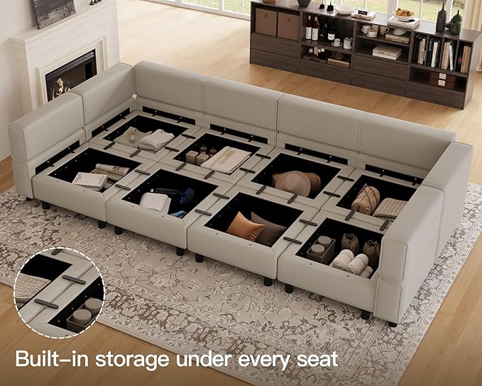 Belffin Modular Sectional Sofa with Storage Chaises Sectional Sleeper Sofa Couch 8 Seat Sectional Bed Grey