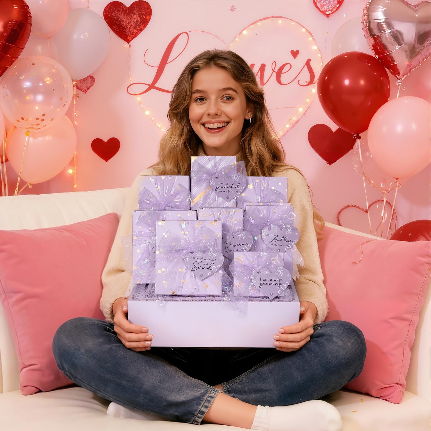 Teen Girl Gifts Trendy Stuff, 10 Positive Affirmation Cards & Empowering Challenges to Unlock 10 Wrapped Makeup Gift Set Motivational Birthday Valentines Day Gift Basket for Tween & Teenage Girls