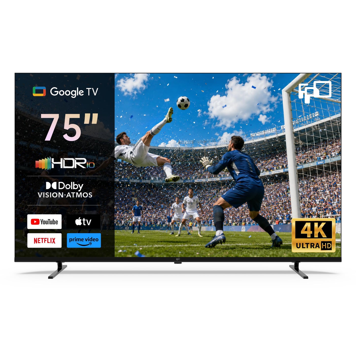 FPD 75 Inch Smart TV, 4K LED Google TV with Google Play Built-in Google Cast, HDR 10, Compatible with Dolby Atmos & Vision MEMC, Voice Assistant Remote, UHD Flat Screen Television (CG75-C3)