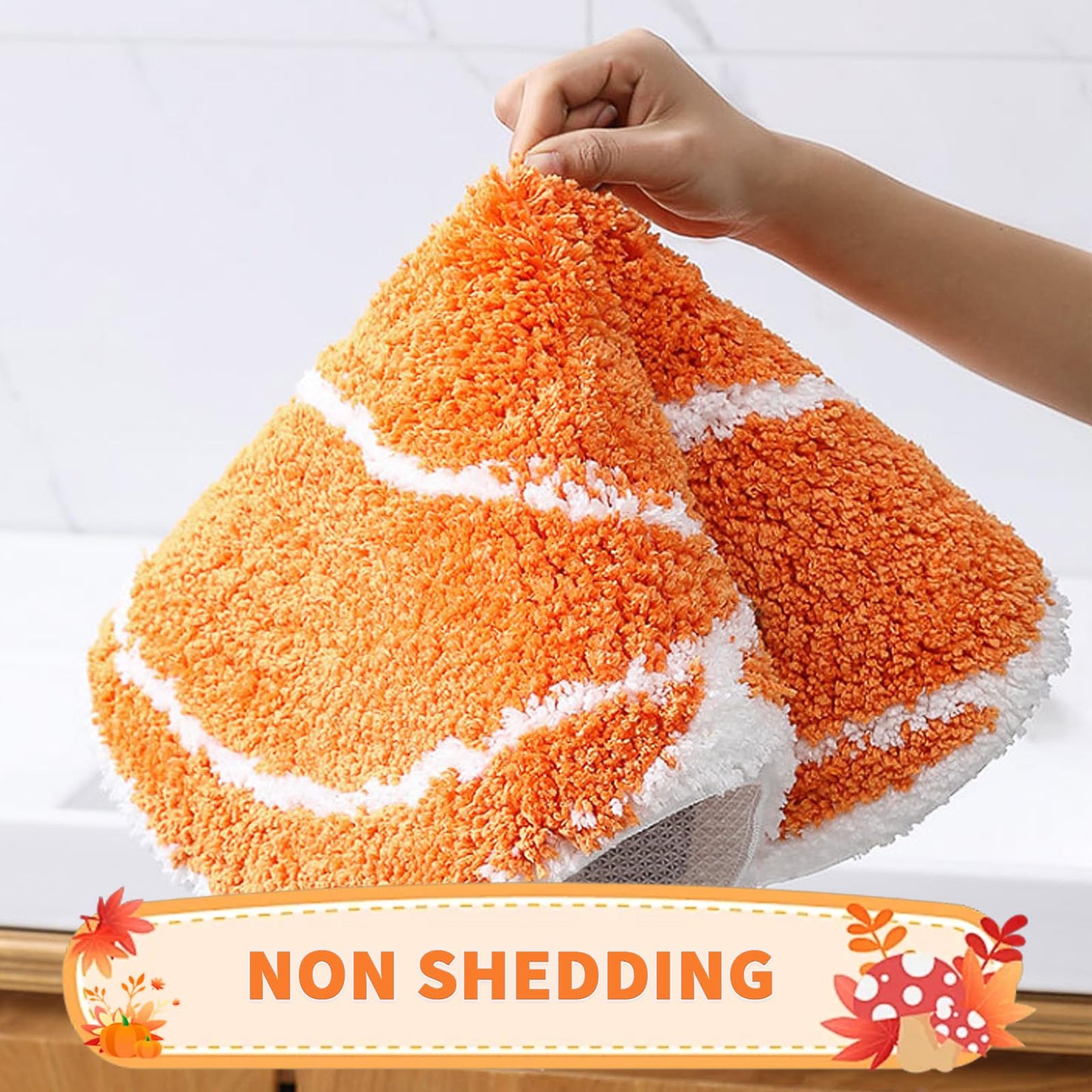 Cute Bath Mat, Pumpkin Bath Mat Halloween Bathroom Decor Mat, Extra Soft Fluffy Absorbent Non-slip Bathtub Mat, Machine Washable Funny Pumpkin Shape Bath Rug for Shower Bedroom Door 24x24IN (Orange)