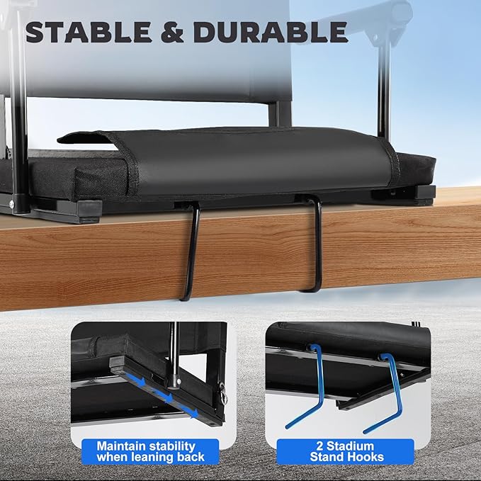 FAHKNS 2 PCS Stadium Seats for Bleachers - Stadium Seats with Back Support，Multifunctional Outdoor Stadium Chair with Shoulder Straps/Storage Pockets/Concealed Hooks for Sports Events