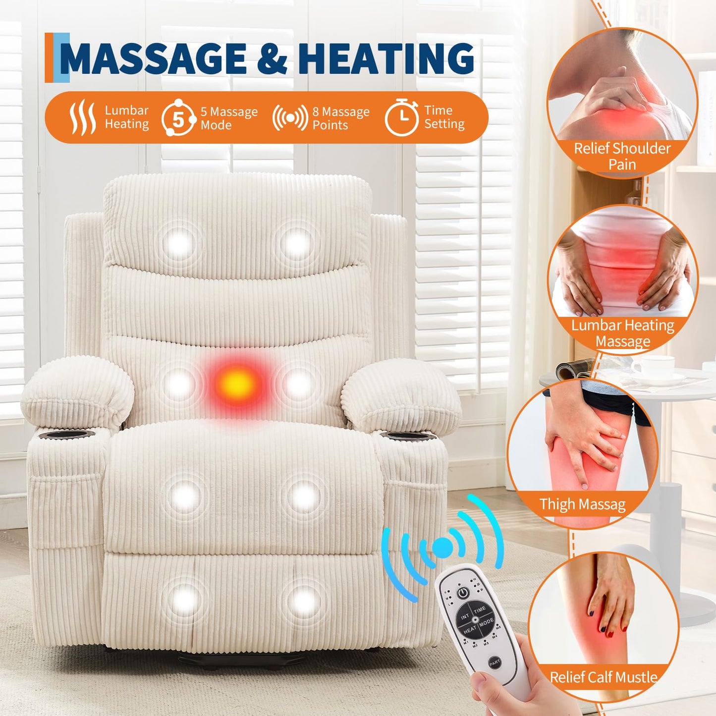 Garvee Power Lift Recliner Chair, Oversized Electric Recliners for Elderly With Heat and Massage, Home Theater Seat With 2 Cup Holders Side, Electric Glider Reclining Single Sofa Chair for Living Room