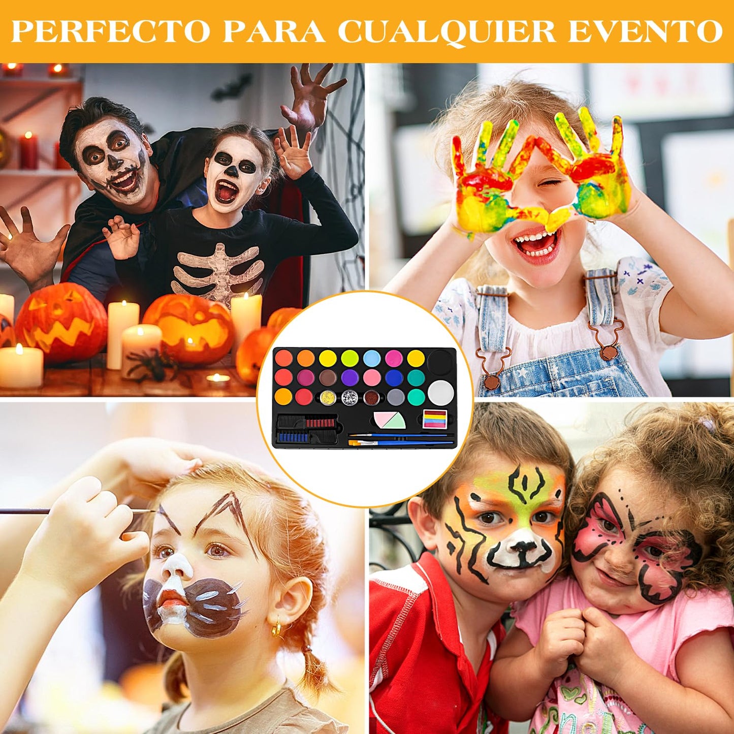 Face Painting Kit for Kids, 20 Colors Face Paint Kit With Brushes Stencils,Water Based Non-Toxic Hypoallergenic Professional Body Makeup Kit for Party Birthday Halloween