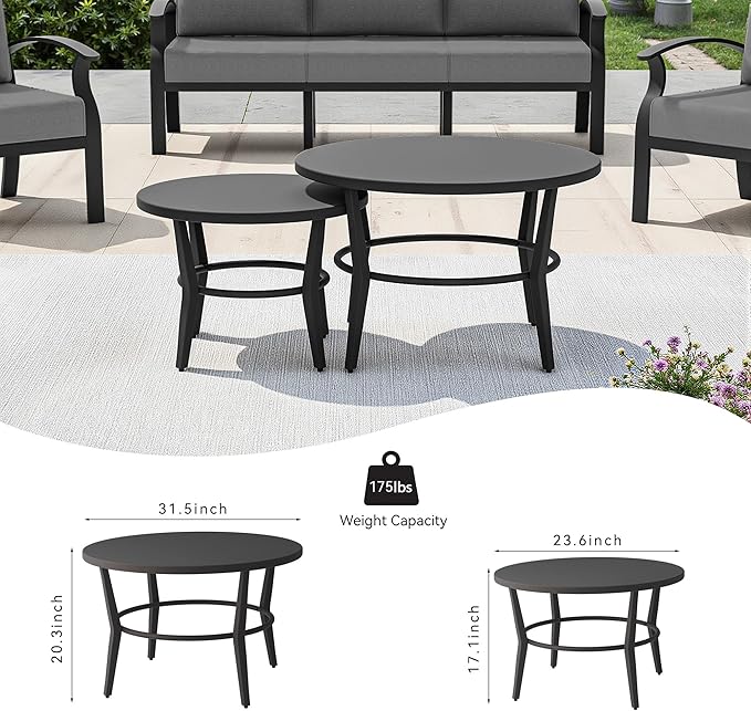 RTDTD Aluminum Outdoor Patio Furniture Set,5 Seats Patio Conversation Sets with 2 Round Coffee Tables,Metal Patio Sectional Furniture Set with 5.1" Thickened Cushions,Grey