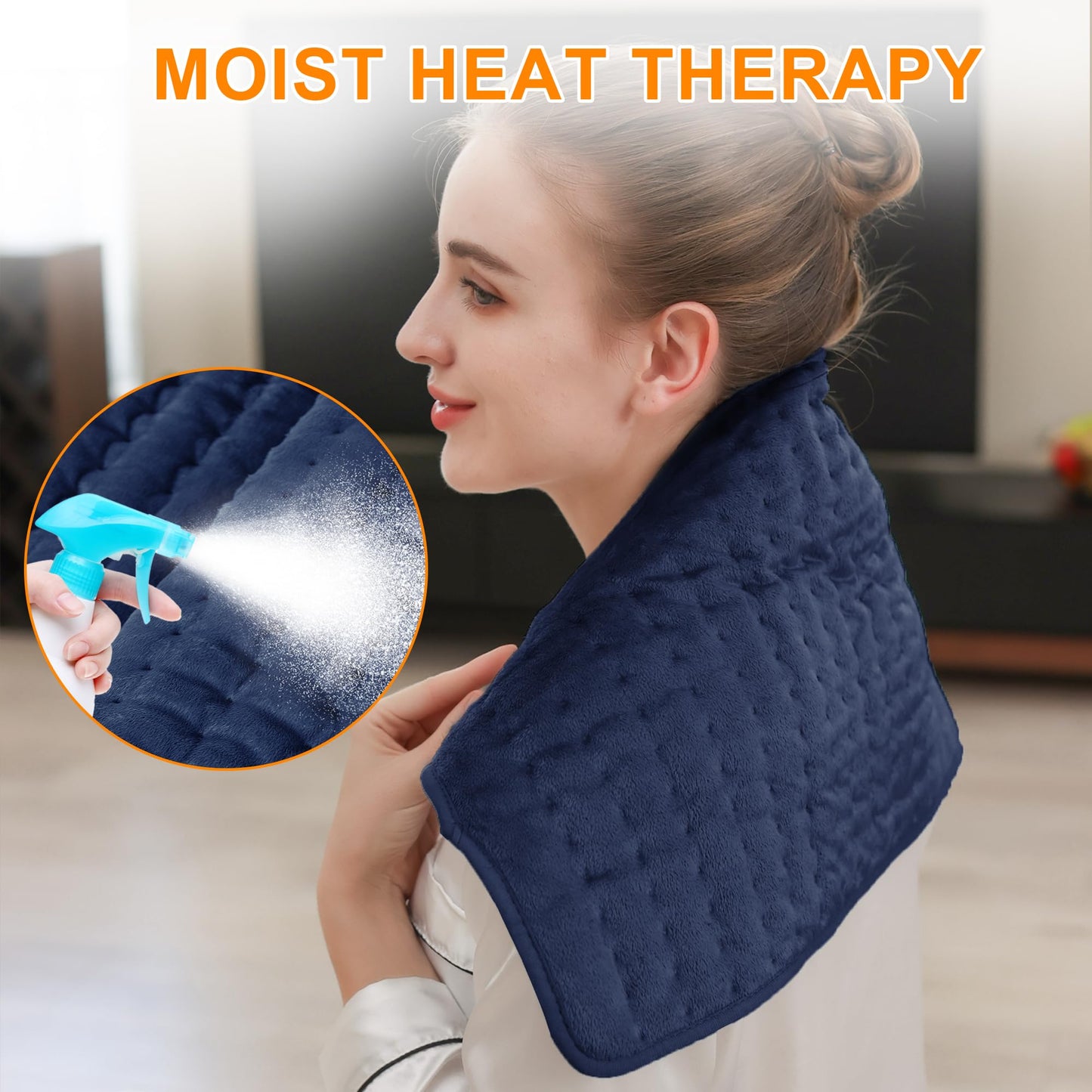 Deepsoon Heating Pad,Electric Heating Pads for Back,Neck,Abdomen,Moist Heating Pad for Shoulder,Knee,Arms,Legs,Dry/Moist Heat & Auto Shut Off,Christmas Gifts for Men and Women,Navy Blue,24x12 Inch