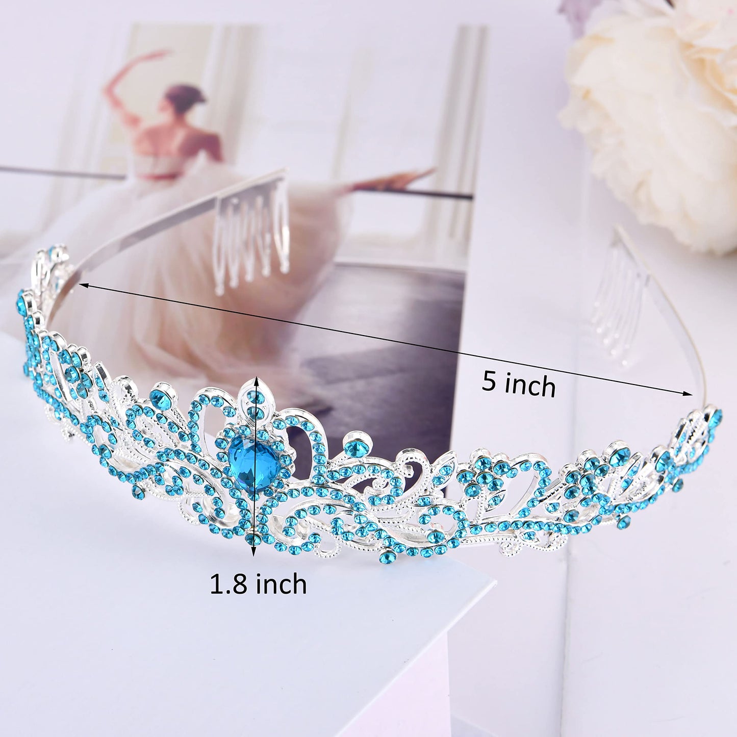 Blue Crystal Tiaras for Women, Birthday Queen Tiara Crown Princess Fairy Elsa Crowns with Combs Bride Headband Bridal Wedding Pr