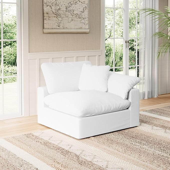 Intuition Decor Modular Sectional Sofa Cloud Couch,Down Filled Comfy Cloud Modern Sofa,White Linen Oversized Couch Cushion Covers Removable for Living Room