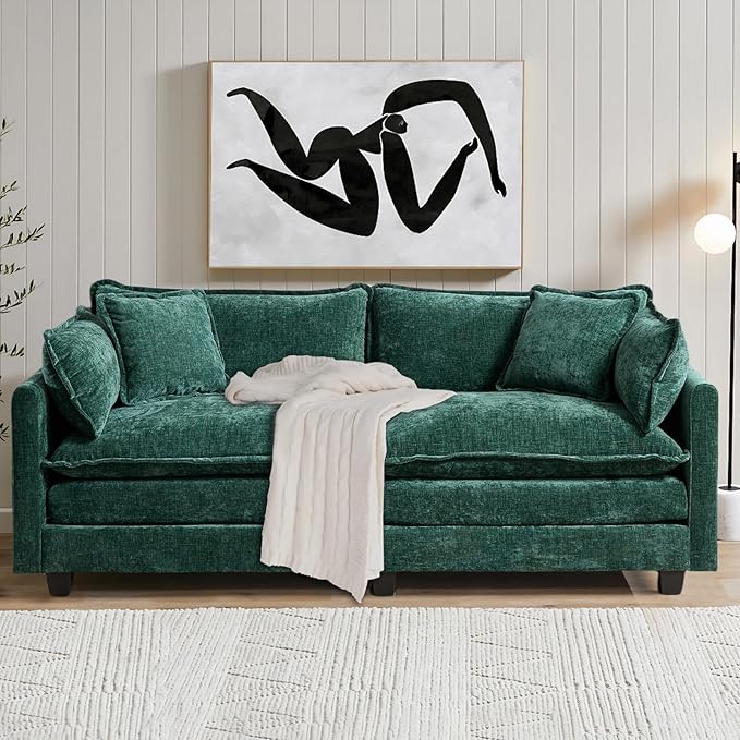 SoarFlash 77.95" Chenille Sectional Sofa, Comfy Modular Loveseat Sofa, Modern 2-Seat Couch Deep Seat Sofa Set for Living Room,Green