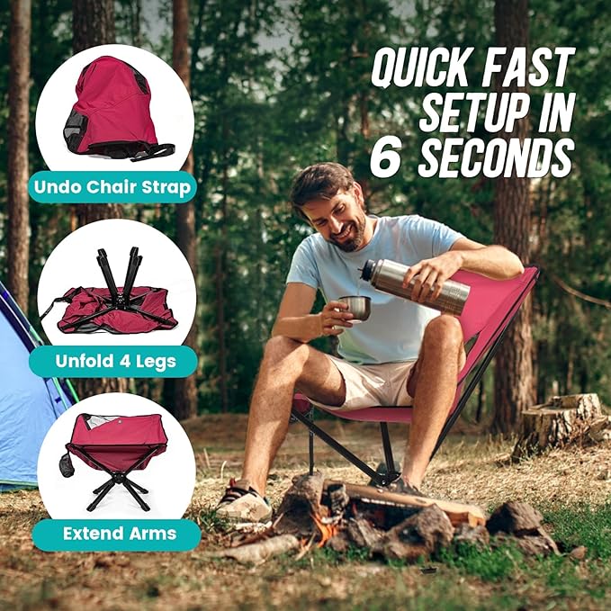 TCEK Adjustable Portable Camping Chair RiseLite Lightweight Compact Folding Chair for Adults, Collapsible Camp Chairs That Folds Up Small, Easy Carry for Travel, Outdoor, Sports, Backpacking, Hiking