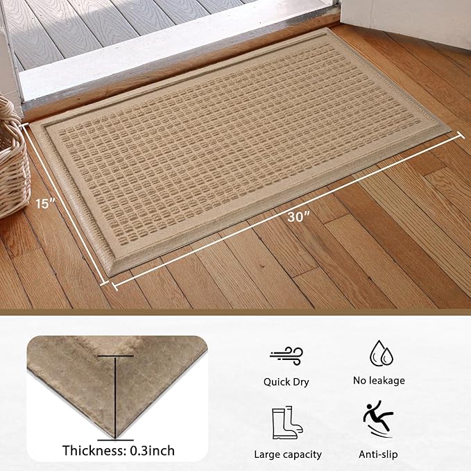 Boot Tray for Entryway, Non-Slip Shoe Tray Drying Mat, Waterproof Boot Mat for Muddy Boots, Heavy Duty Shoe Storage Trays, Indoor/Outdoor Use, 15x30 inches, Beige