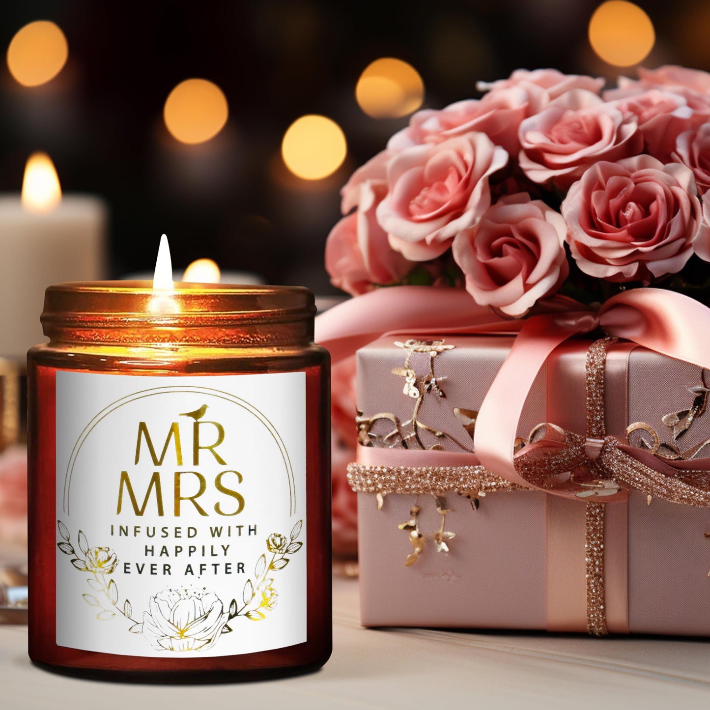 Briojoy Wedding Gifts for Bride, Groom - Mr and Mrs Candle - Happy Engagement Gift for Her, Bride to Be - Gifts for Bridal Shower, Newlywed, Married Couples Anniversary - Jasmine Scented Soy Candle