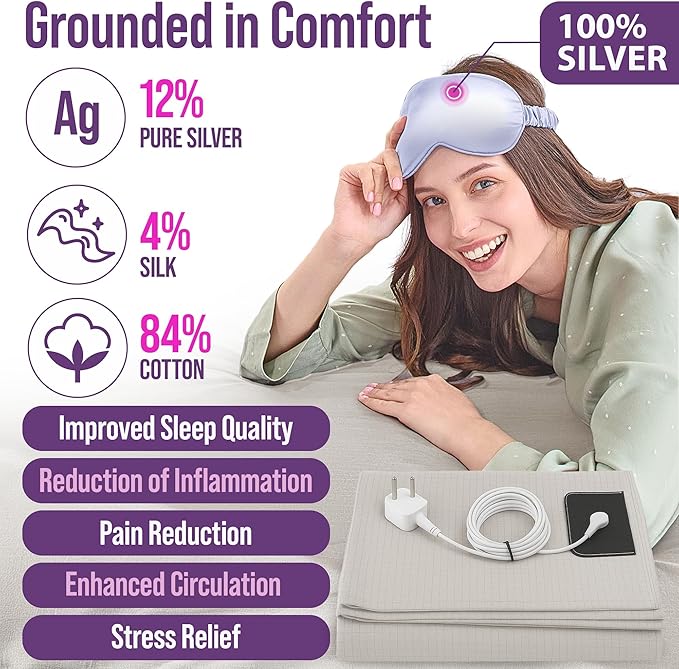 Earth Grounding Sheets Twin XL Size with 12% Silver Fiber & 4% Silk & 84% Cotton - Beige - SGS Quality Certified Grounded Well Bed Sheet - Conductive Fitted Sheet for Better Sleep