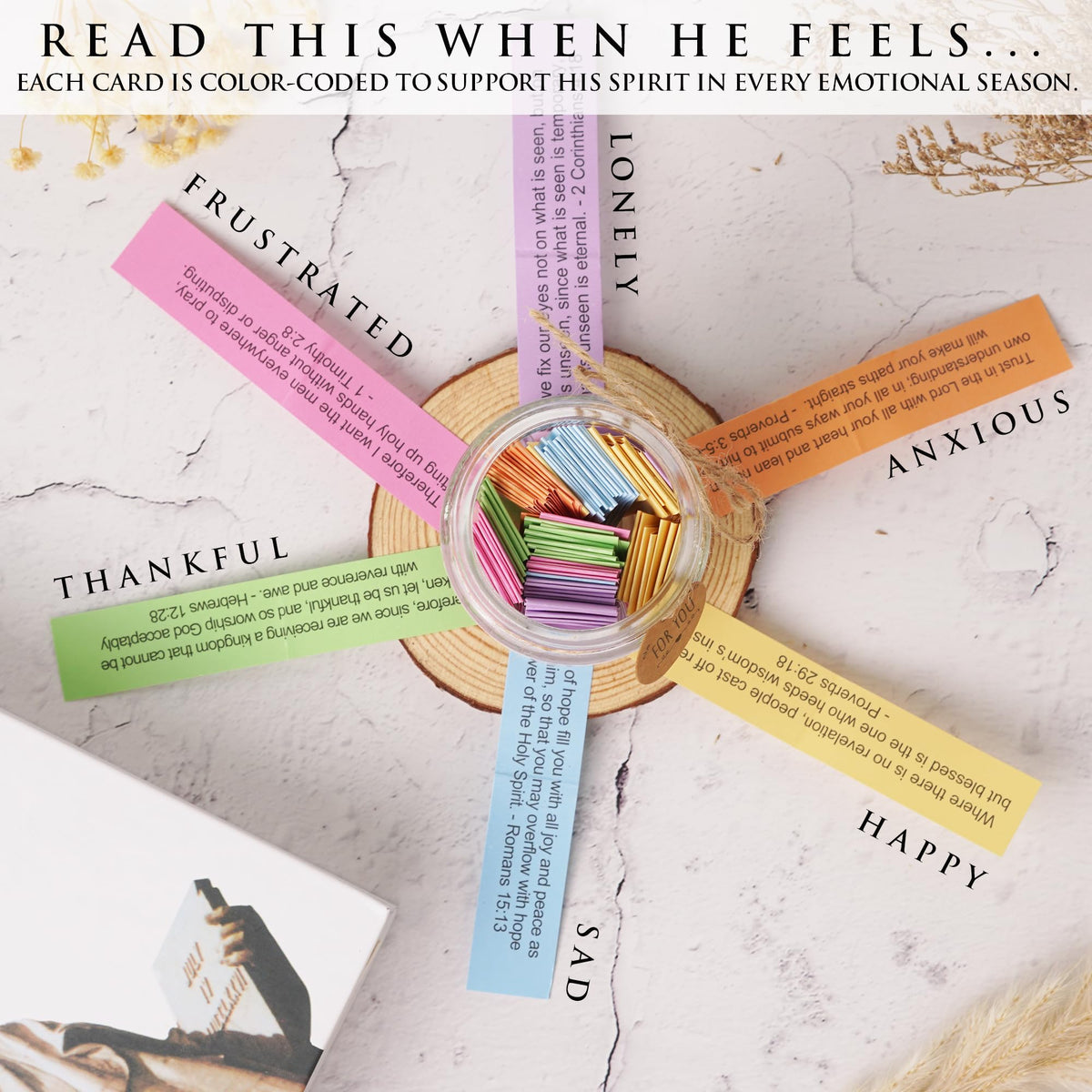 Bible Verse Jar for Husband – 92 Inspirational Scriptures by Emotion, Christian Gift from Wife to Hubby, Encouragement Jar for Men, Thoughtful Faith-Based Gift