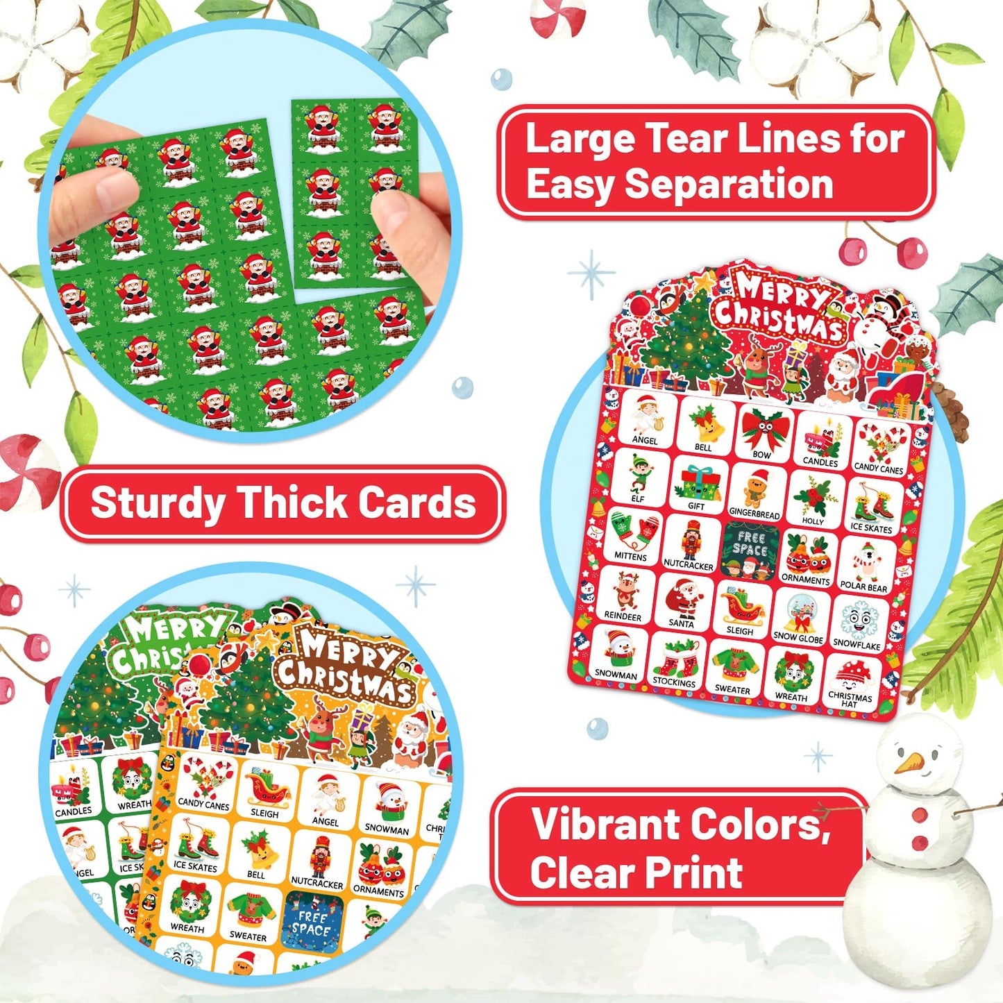 zheyistep 56 Sheets Christmas Bingo Game, 32 Players Christmas Bingo Cards for Kids Adults Christmas Party Game for Family Large Group Winter Holiday Party Favor Kids Bingo