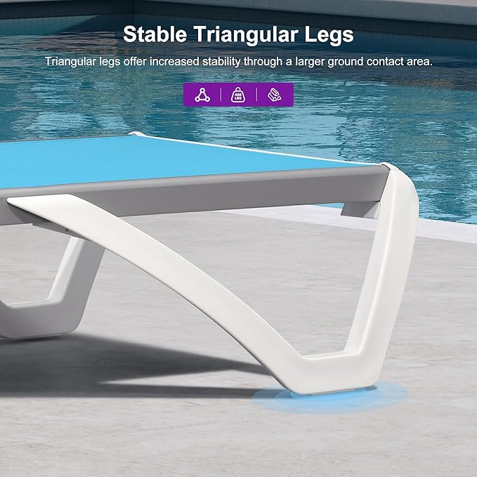 PURPLE LEAF Patio Chaise Lounge Chair Set of 3 Outside Aluminum Plastic Stackable Tanning Chairs for Pool Sunbathing Beach Deck Outdoor Lounger, Turquoise Blue