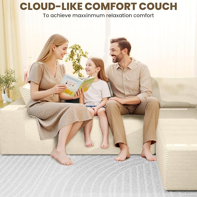 LEVELEVE 107" Cloud Sectional Couch with Deep Seat，Modern Modular Sofa with L-Shape Chaise，No Assembly Required, Upholstered Couches for Living Room Bedroom(Beige,Right Facing Chaise)
