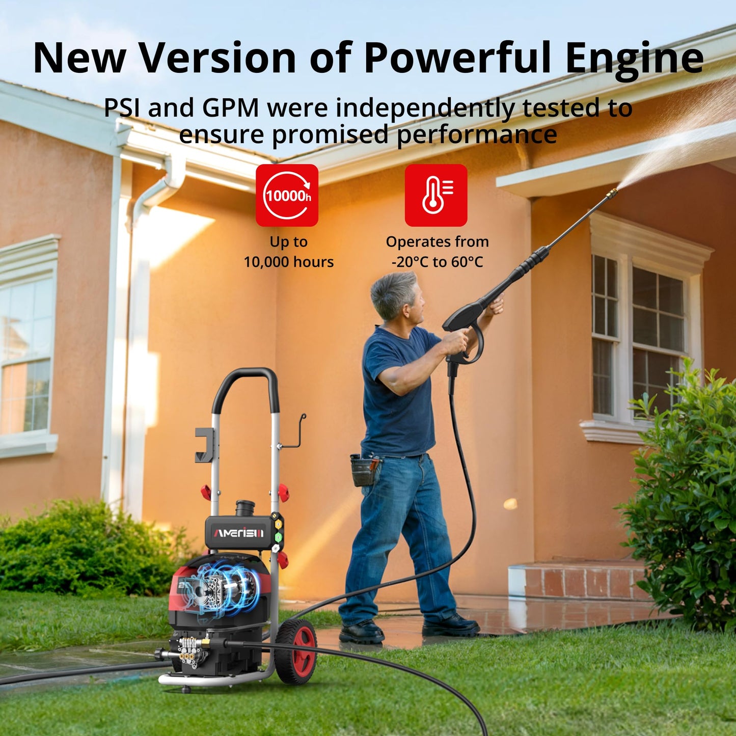 Pressure Washer, 2800PSI 2.0 GPM Max Electric Power Washer with Foam Cannon and 5 Nozzle Set, Portable Pressure Washer with 8" Wheels for Cars, Fences, Patios, Decks, Patios and Driveway Powerwasher