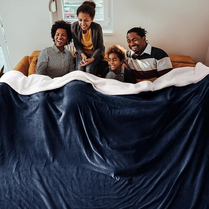 Bedsure GentleSoft Sherpa Fleece Oversized Cal King Blankets for Bed - Thick and Warm Throw for Women and Men, Soft Fuzzy Plush Large Blanket for Winter, Non-Heated, Navy, 112x98 Inches