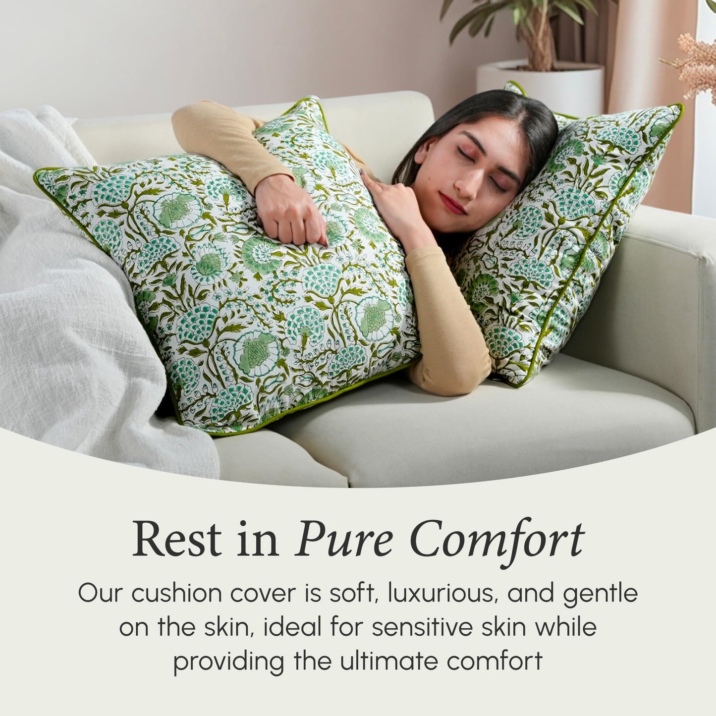 CPC 100% Cotton Throw Pillow Covers 20x20 Inch, Set of 2 Green Block Print Pattern Couch Pillow, Cute Boho Decorative Pillows for Living Room, Bedroom with Hidden Zipper- Agate Green