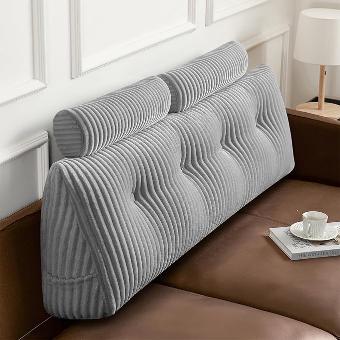 Z-hom Large Wedge Pillow Headboard, Full Triangular Headboard Pillow, Reading Pillow Bed with a Roll Pillow for Bed Sitting Up Sleeping, Backrest Cushion Headboard Gap Pillow for Back, Light Gray