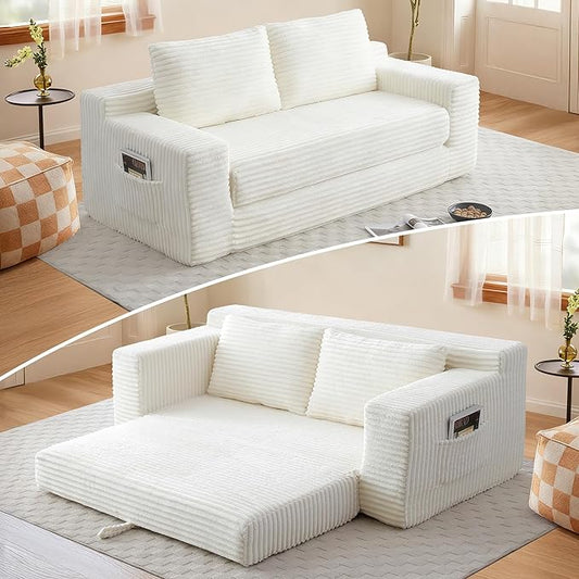 73" Convertible Sofa Bed, 2 in 1 Folding Couch Bed, Boneless Couch in a Box, Cloud Loveseat Sleeper, Fold Out Comfy Floor Futon Sofa with 2 Pillows for Living Room Bedroom, No Assembly (Beige, 73")
