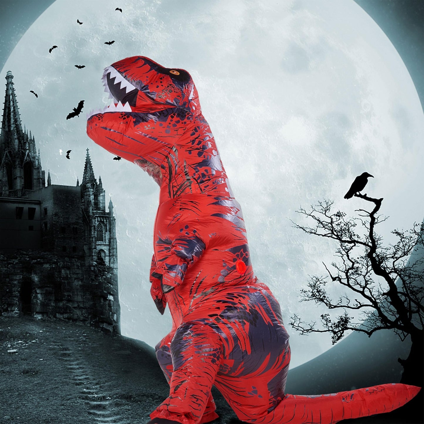 Lulu Home Halloween Dinosaur Costume, 7ft Tall T-Rex Inflatable Costume for Adult, Red